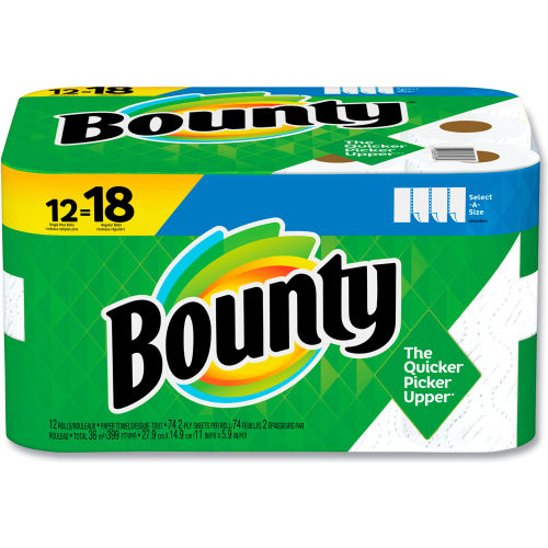 Bounty&#174, Select-a-Size Kitchen Roll Paper Towels, 6 x 11, Wht, 74 Sheets/Roll, 12 Rolls/Ctn