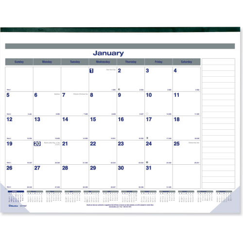 Blueline® Net Zero Carbon Monthly Desk Pad Calendar, 22 x 17, Black Band  and Corners, 2023