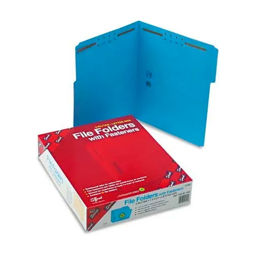 Smead® Folders, Two Fasteners, 1/3 Cut Assorted Top Tab, Letter, Blue