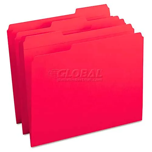 Smead® File Folders, 1/3 Cut, Reinforced Top Tab, Letter, Red, 100/Box