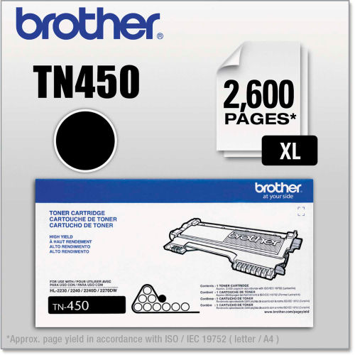Brother&#174; TN450 High-Yield Toner, 2600 Page-Yield, Black, OEM