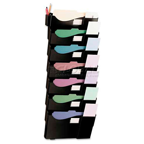 Universal Grande Central Filing System, Seven Pocket, Wall Mount, Plastic, Black