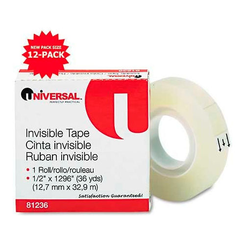 Universal Invisible Tape, 1/2&quot; x 1296&quot;, 1&quot; Core, Clear