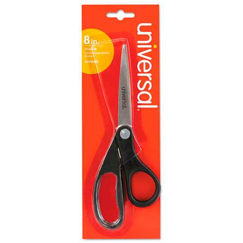 Universal Economy Scissors, 8" Length, Straight Handle, Stainless Steel, Black