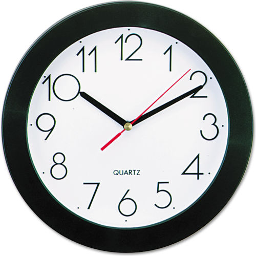 Universal&#174; Bold Round Wall Clock, 9.75" Overall Diameter, Black Case, 1 AA