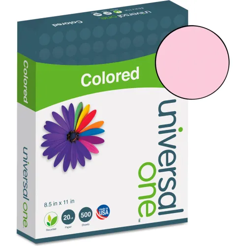 Universal® Pink Colored Paper, 20 Lb., 8-1/2 x 11, 500 Sheets/Ream