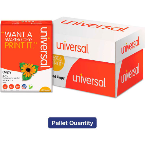 Copy Paper - Universal® 30% Recycled Paper, White, 8-1/2" x 11", 20 lb., 200,000 Sheets/Pallet
