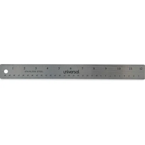 Universal® Stainless Steel Ruler with Cork Back & Hanging Hole,  Standard/Metric, 12 Long