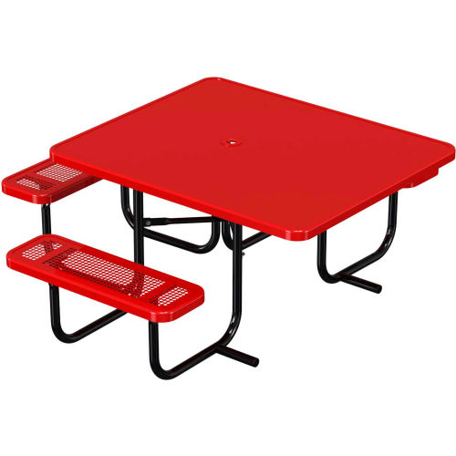 46" Square Solid Top Picnic Table w/ 3 Seats, ADA Compliant, Perforated Metal, Red