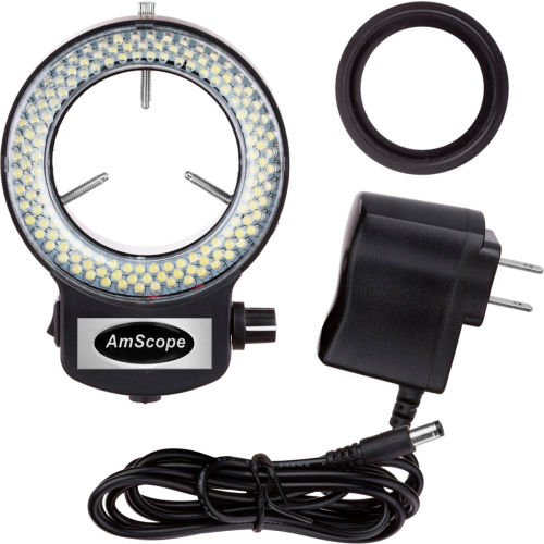 AmScope LED-144B-ZK LED Adjustable Compact Microscope Ring Light with Adapter 