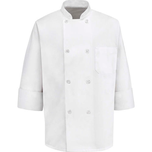 Chef Designs 8 Button-Front Chef Coat, Pearl Buttons, White, Polyester/Cotton, S