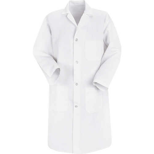 Red Kap&#174; Men's Button-Front Lab Coat, White, Poly/Cotton, 3XL