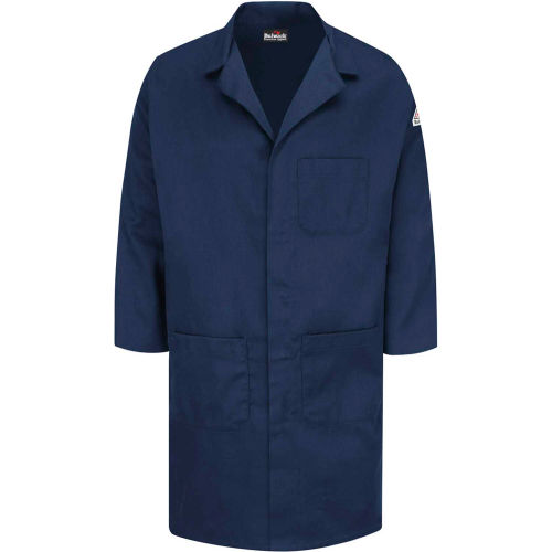 Bulwark&#174; Unisex Concealed Snap Front Lab Coat, Navy, Cotton/Nylon, L