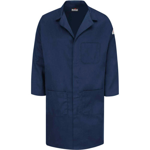 Bulwark® Unisex Concealed Snap Front Lab Coat, Navy, Cotton/Nylon, S