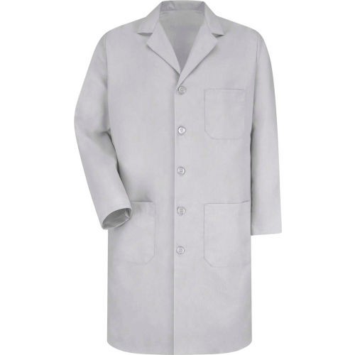 Red Kap&#174; Men's Lab Coat, Light Gray, Poly/Combed Cotton, 46&quot;