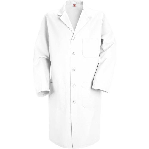 Red Kap&#174; Men's Lab Coat, White, Poly/Combed Cotton, Regular, 34&quot;