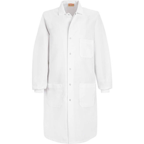 Red Kap&#174; Unisex Specialized Cuffed Lab Coat W/Outside Pocket, White, Poly/Combed Cotton, XS