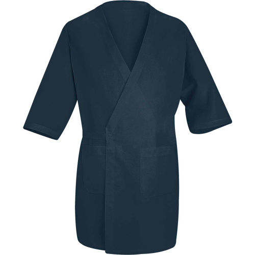 Red Kap&#174; Collarless Butcher Wrap W/Exterior Pockets, Navy, Polyester/Combed Cotton, L