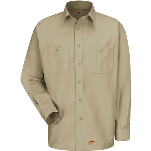 Dickies® Men's Canvas Long Sleeve Work Shirt Khaki Regular-M-WS10KHRGM