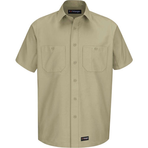 Wrangler® Men's Canvas Short Sleeve Work Shirt Khaki Long-L-WS20KHSSLL Wrangler® Men's Canvas Short Sleeve Work Shirt Khaki Long-L-WS20KHSSLL