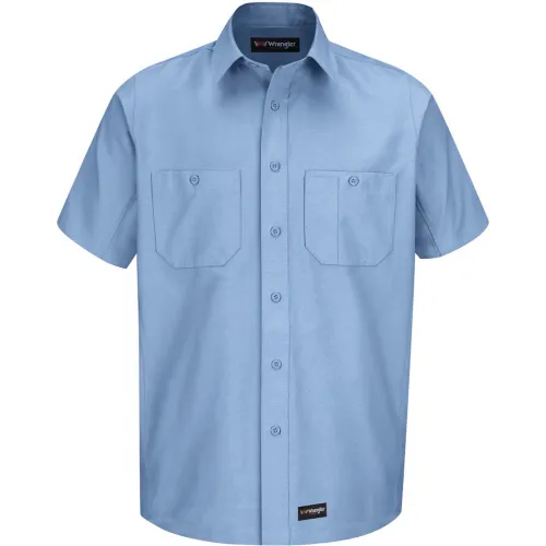 Wrangler® Men's Canvas Short Sleeve Work Shirt Light Blue XL