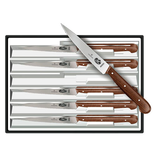 Victorinox Steak Knife Set, Spear Tip, Wavy Edge, Rosewood Handles, 6PK