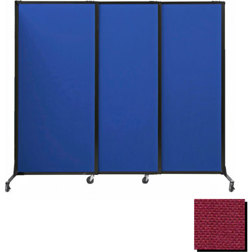 Portable Acoustical Partition Panels, Sliding Panels, 70"x7' Fabric, With Casters, Cranberry