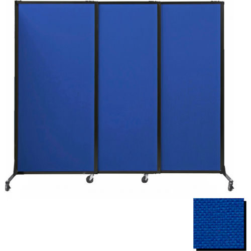 Portable Acoustical Partition Panels, Sliding Panels, 88"x7' Fabric, With Casters, Royal Blue