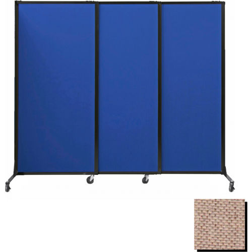 Portable Acoustical Partition Panels, Sliding Panels, 88"x7' Fabric, With Casters, Rye