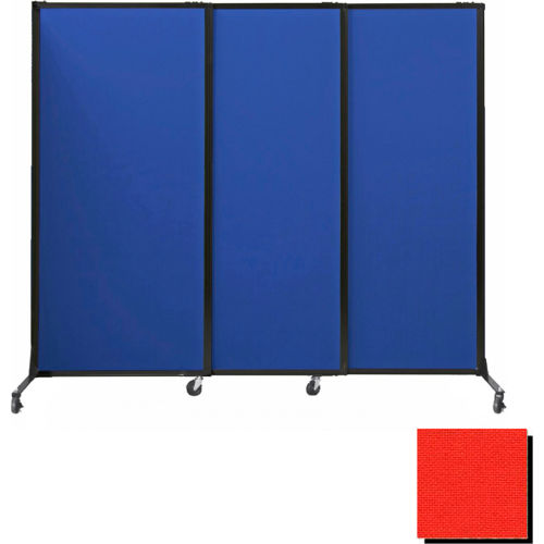 Portable Acoustical Partition Panels, Sliding Panels, 88"x7' Fabric, With Casters, Red