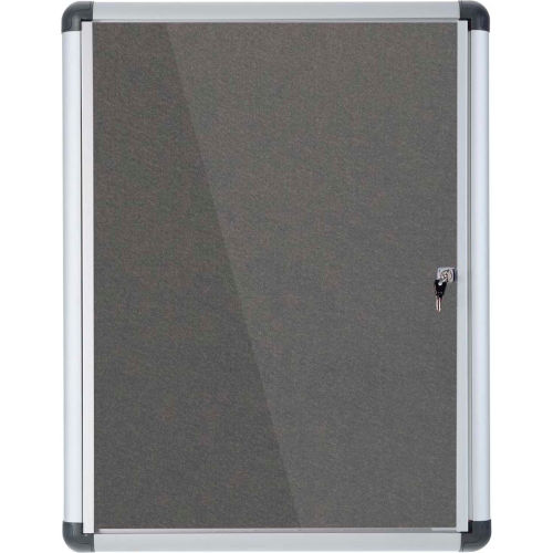 MasterVision Gray Fabric Bulletin Slim Line Enclosed Board Cabinet, 28" X 38", Single Swing Door