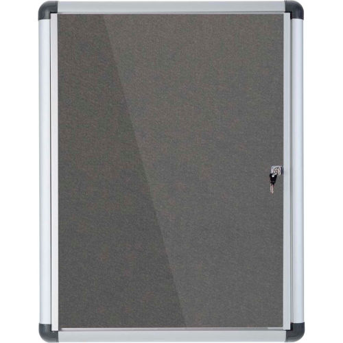 MasterVision Gray Fabric Bulletin Slim Line Enclosed Board Cabinet, 28" X 38", Single Swing Door