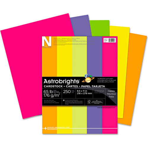Neenah Paper Astrobrights Card Stock Paper, 8-1/2&quot; x 11&quot;, Assorted Neon, 250 Sheets/Pack