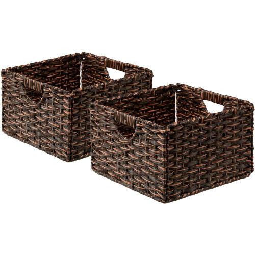 Seville Classic Foldable Handwoven Cube Storage Basket 2 Pack, Mocha
