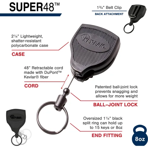 KEY-BAK #SUPER48 S48K Locking Retractable Key Reel 48 Kevlar Cord