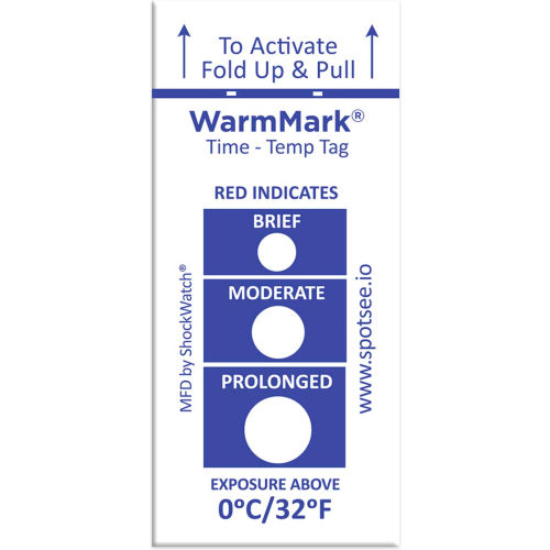 SpotSee™ WarmMark® Time Temperature Indicators, 0°C/32°F, 100/Box