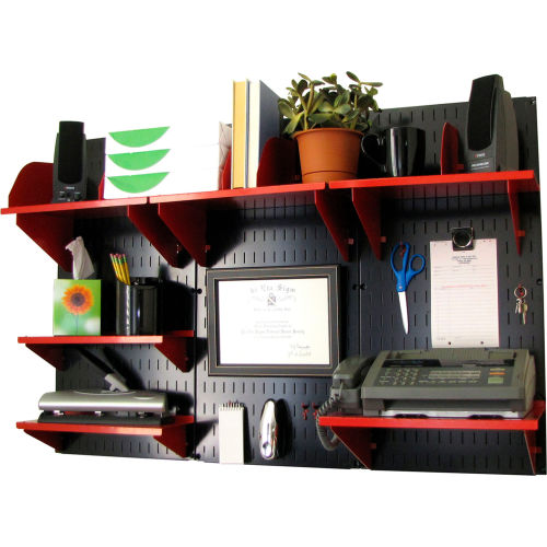 Wall Control Office Wall Mount Desk Storage and Organization Kit, Black/Red, 48&quot; X 32&quot; X 12&quot;