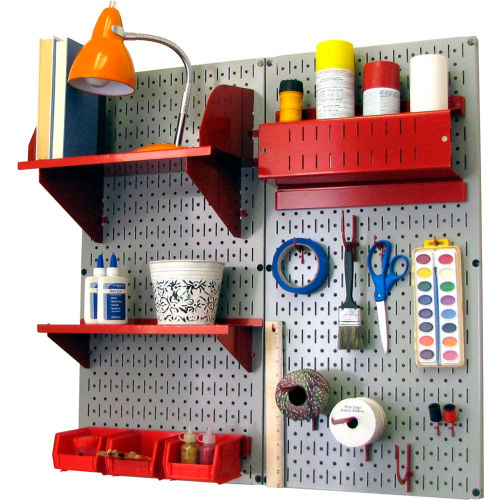 Wall Control Pegboard Hobby Craft Organizer Storage Kit, Gray/Red, 32&quot; X 32&quot; X 9&quot;