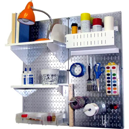 Wall Control Pegboard Hobby Craft Organizer Storage Kit, Galvanized White,  32 X 32 X 9