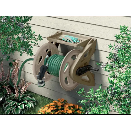 Hose Handler® Wall-Mount Hose Reel With Tray - Dark Taupe