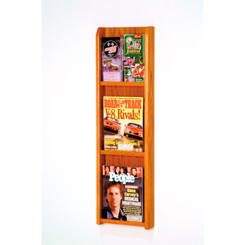 3 Magazine/6 Brochure Oak & Acrylic Wall Display - Medium Oak