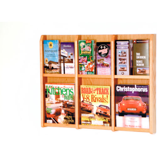 6 Magazine/12 Brochure Oak & Acrylic Wall Display - Light Oak