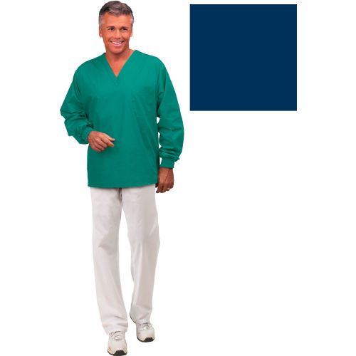 Unisex Long Sleeve Scrub Shirt, Non-Reversible, Navy, 3XL