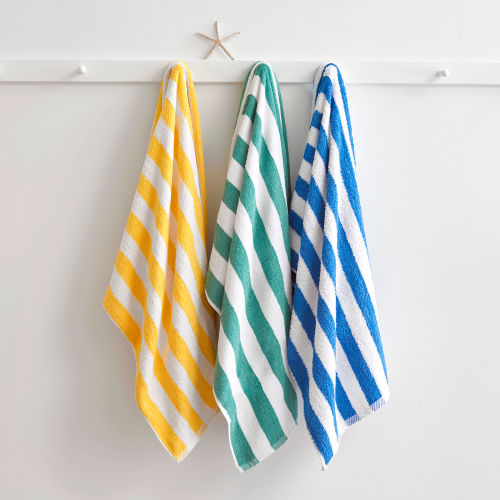 Welspun Blue Cabana Stripe with Twill Hem 60"L x 30"W, Blue/White - Pkg Qty 2