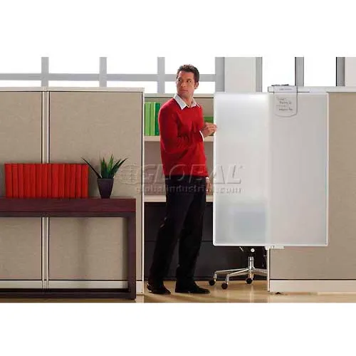 Man standing next to office cubicle divider