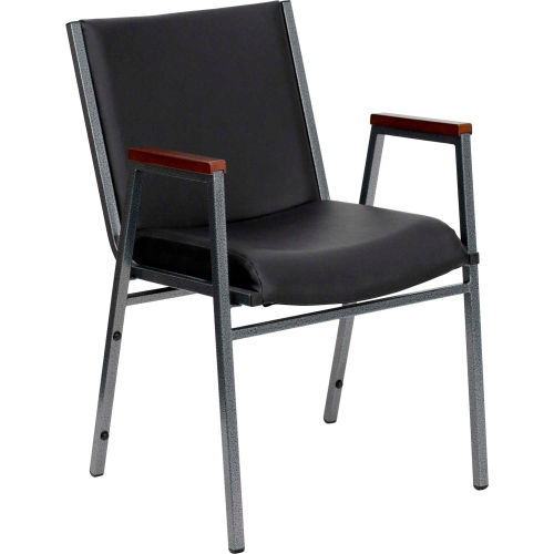 Flash Furniture Heavy Duty Stacking Chair with Arms - Vinyl - Black - Hercules Series