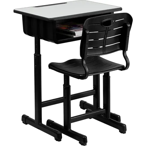 Flash furniture student desk with grey top and on sale adjustable height black pedestal frame