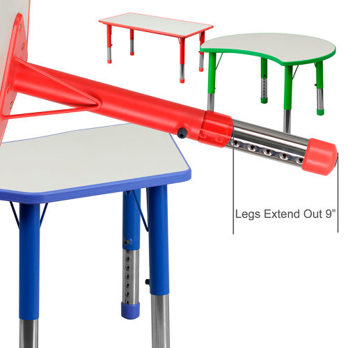 Flash Furniture 21.875W x 26.625L Rectangular Blue Plastic Height Adjustable Activity Table Set with 2 Chairs 
