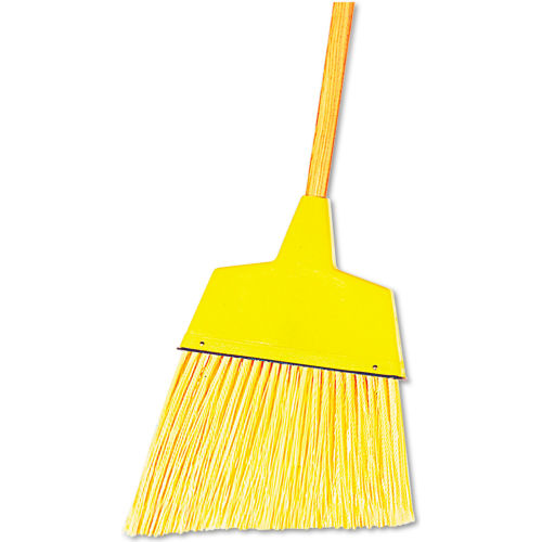 Angler Broom Flagged Plastic Bristles, 42&quot; Wood Handle Yellow - BWK932AEA