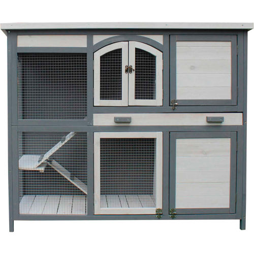 Hanover Outdoor Wooden 2-Story Rabbit Hutch with 2 Ramps, Wire Mesh Run and Removable Tray